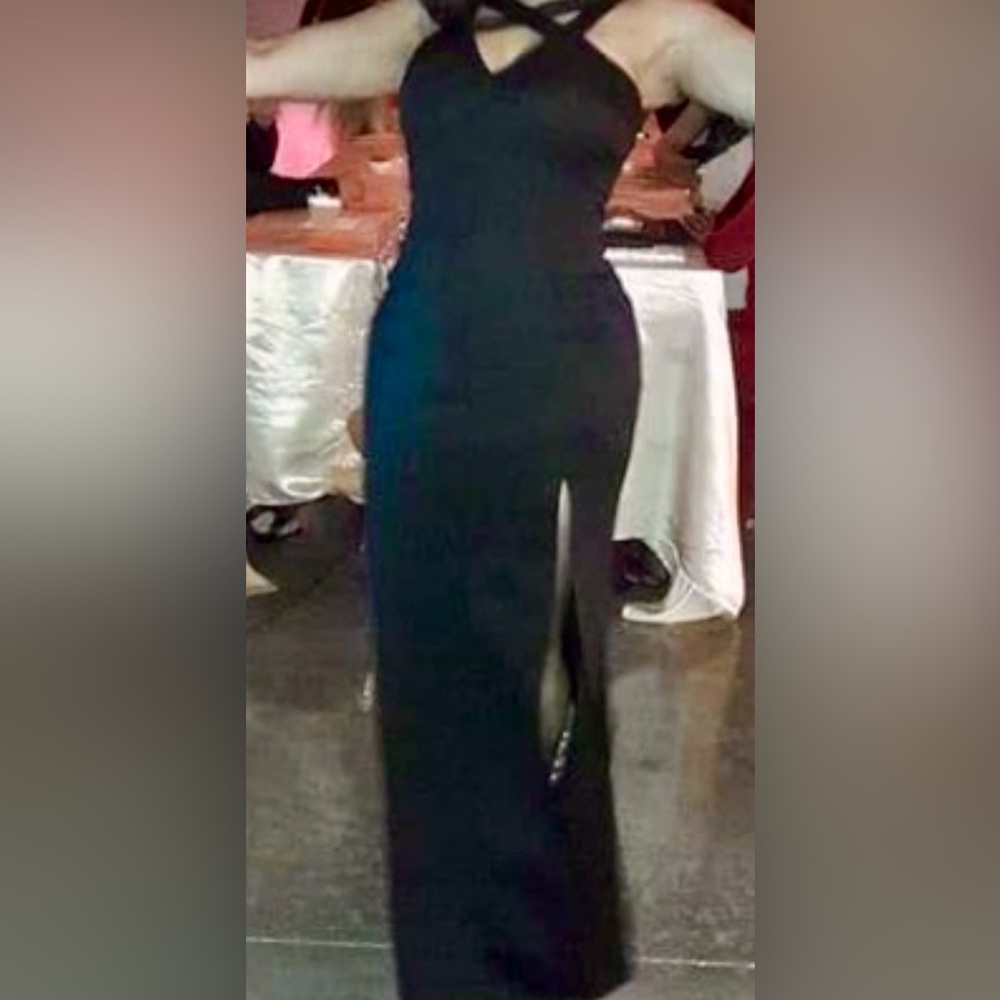 Emerald Sundae Black Maxi Dress Front Slit Fitted Silhouette Accentuates Curve